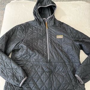 LL Bean Quilted Katahdin Jacket Womens Large Black Half Zip Hooded Pullover EMB